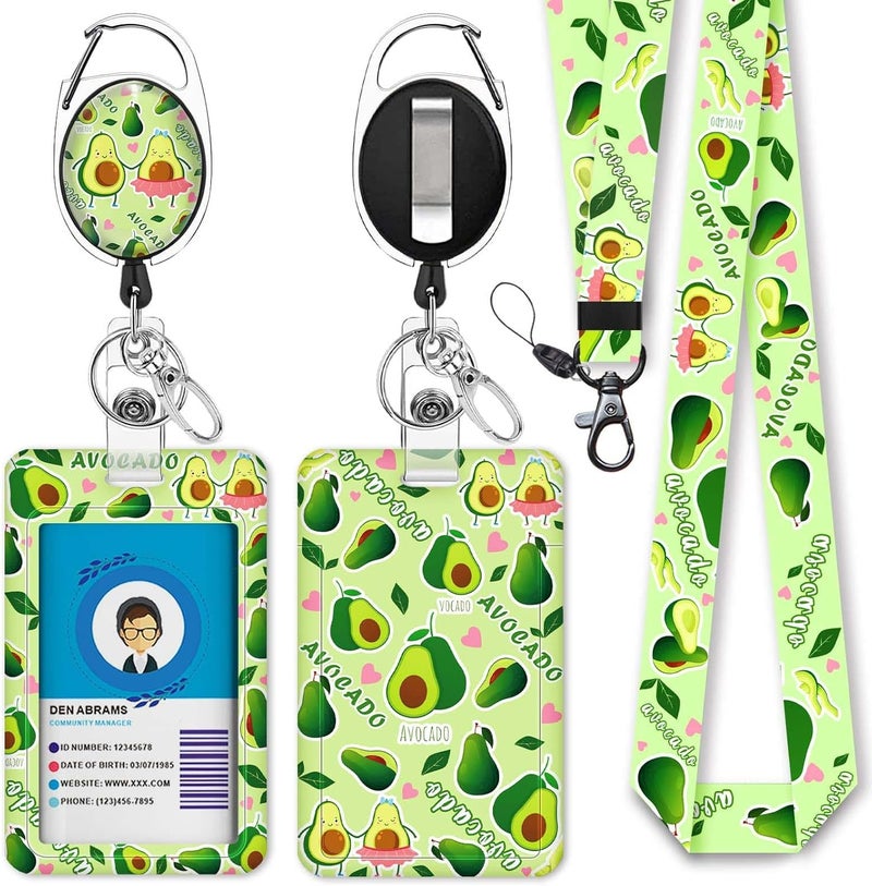 GIANCOMICS Cute Avocado Badge Reels Retractable with Carabiner Reel Clip, ID Badge Holder Case with Detachable Lanyard Keychain, Nurse Doctor Office School Teacher Name Credit Card Pocket - Image 1